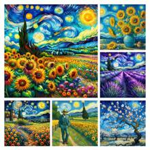 Kit di pittura di diamanti con opere d'arte di Van Gogh, comprensivo di Notte Stellata, Girasoli, Campo di Grano con Cipressi, decorazione da parete vibrante, nuovo dipinto d'arte con diamanti