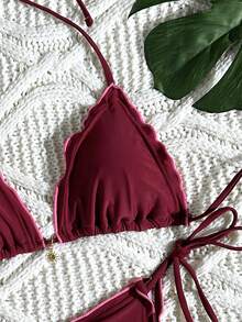 Sultry Sol Bikini chia đôi ren màu đỏ tía thời trang và gợi cảm dự tiệc hồ bơi bãi biển mới cho nữ - Màu Đỏ Sâu - Xem 7