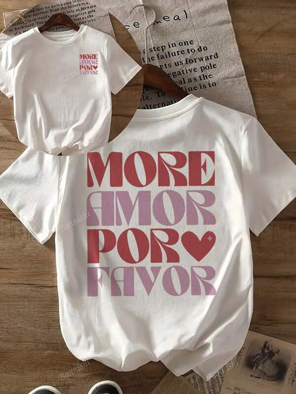Dames "More Amor Por Favor" Grafisch T-shirt - Casual T-shirt met korte mouwen en hartontwerp, zachte pasvorm, comfort voor alle seizoenen, casual wear T-shirt | Speels tekstontwerp | Comfortabele pasvorm T-shirt, dames T-shirts