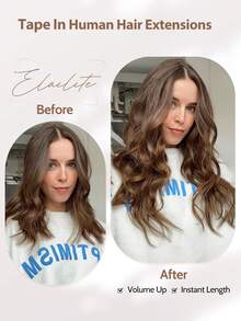 Jessie's Selection 20pcs/Pack 50g Tape In Hair Extensions Skin Weft Remy Silky Straight Seamless Invisible Tape Adhensive Human Hair Extensions For Volume Add Length Luxury Quality Affordable Cost Salon Quality, Perfect For Graduation, Anniversary, And Holiday Hairstyles, Holds Up Well (#6 Light Brown) - S6 - 查看 6