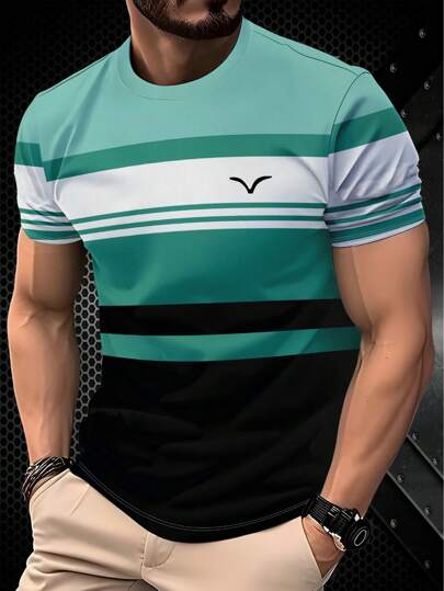 "Fashion Striped Men's Crew Neck T-Shirt: A Fusion Of Comfort And Style" Casual Versatile Top