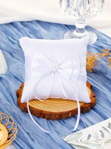1pc Wedding Ring Pillow, Bridal Wedding Ring Pillow, Flower Girl Ring Bearer Pillow, Double Heart Wooden Square Small Ring Pillow, Western Wedding Decor Prop (Ring Not Included)