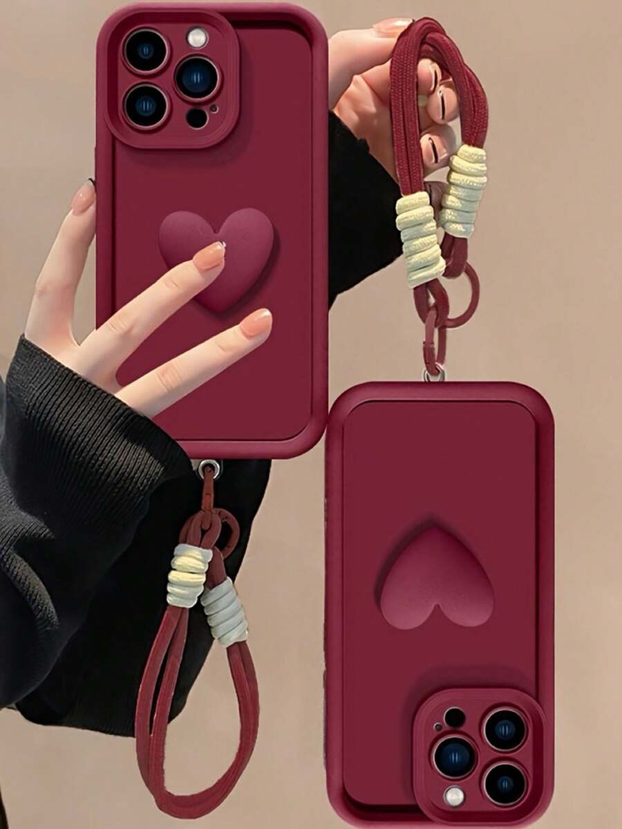 Fundas de teléfono con diseño de corazón, a prueba de agua, a prueba de golpes, resistentes a los arañazos - Vino tinto - Ver 1