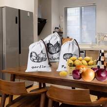 3pcs Set Potato/Onion/Garlic Storage Bags - Tidy Up The Messy Kitchen - Organized Storage - Delay Sprouting - White - View 6