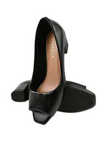 Monte Shoes Women's Pumps Square Toe CM Shoes Block Heel High Comfortable Open - 黑色 - 查看 4