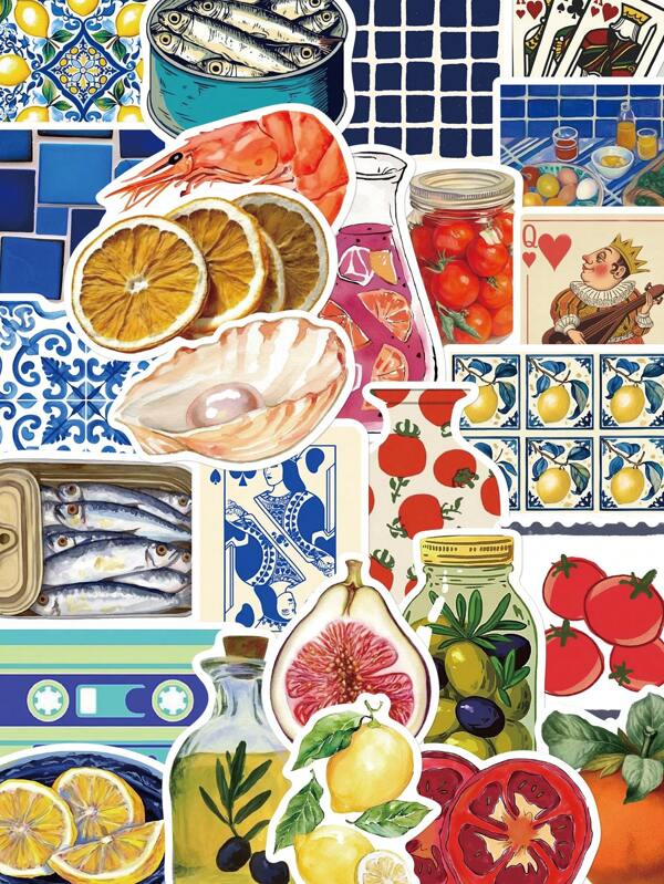 50pcs Mediterranean Tomato Stickers For Phone Case, Scrapbook, Luggage, Skateboard, Guitar, Self-Adhesive Decorative Stickers