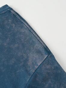 Shwiy Men's Washed Vintage Effect College Style 33 Numeral Print Short Sleeve T-Shirt, Simple Graphic Tee Suitable For Casual Daily Wear, Black - Blue - View 6