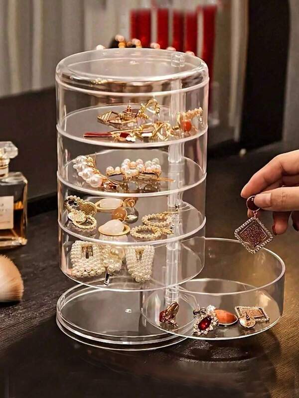 1pc 360° Rotable Multi-Functional Desktop Storage Box, Multi-Layer Organizer Rack For Cosmetics, Jewelry, Small Accessories, Makeup Brushes, Toiletries, Skincare Products