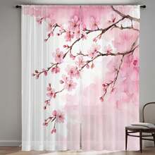 2 piezas de modelos de simulación con impresión de malla de flores digitales de alta definición, decorados con un exquisito patrón de flor de cerezo en la parte superior derecha. Adecuado para la decoración del hogar en la sala de estar y el dormitorio. Aplicable al efecto de la vara de la cortina para las ventanas del dormitorio y la sala de estudio