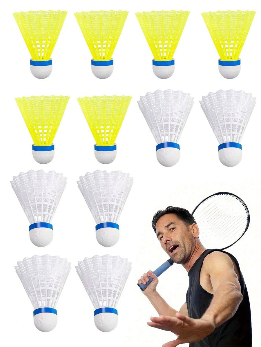 Set de 6 plumas de bádminton a prueba de viento - Elástico, resistente a la intemperie para entrenamiento deportivo al aire libre, Blanco/Amarillo