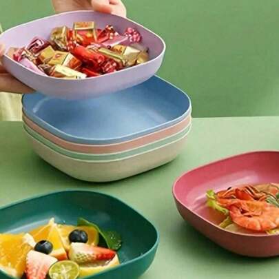 Kit 10 Pratos Plásticos Reutilizaveis Com Suporte Multicoloridos