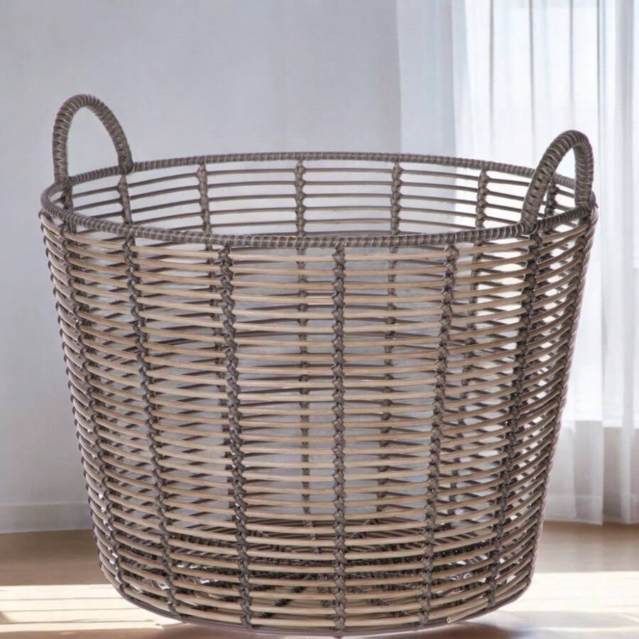 Extra Large Round Poly Rattan Storage Basket With Handles - 1 - View 1