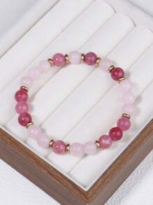 YAUKIA Love Crystal Bracelet - 8mm Rose Quartz & Strawberry Quartz Good Luck, Confidence, Healing Natural Crystal Bracelet, Pink Crystal Boho Jewelry Gift
