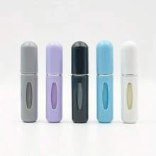 Set de 5 pulverizadores de perfume rellenables de plástico de 5ml portátiles y mini, contenedores de maquillaje unisex de tamaño de viaje, apropiados para regalar