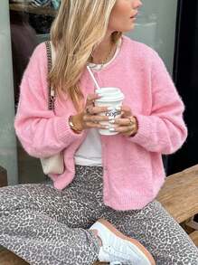 Cárdigan de punto de unicolor casual para mujer, parte superior de uso diario con botones al frente