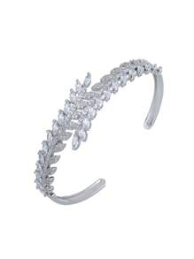 1 peça Pulseira elegante com folha de zircônia, bracelete com abertura, joia microincrustada, presente para mulheres, uso diário