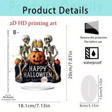 1 Piece, 2D Flat, Acrylic Two Skeletons Drinking Beer Statue Ornament, With Frog Playing Guitar Design, Used For Holiday Home Window Decoration, Suitable For Halloween And Christmas Decoration, No Need For Power, Unique Gift Creativity Home Decor Halloween Decor Fall Decor Room Decor