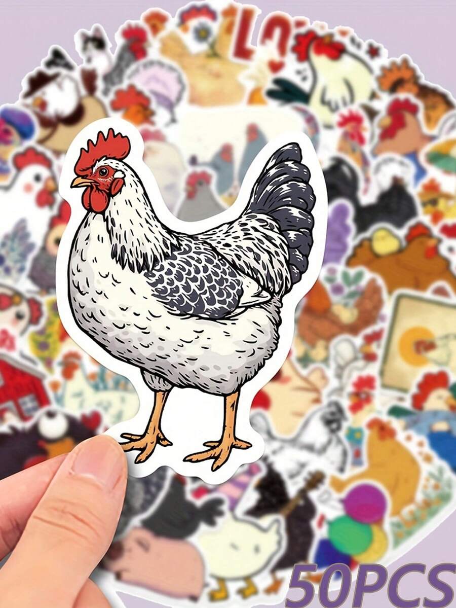 50pcs Funny Cartoon Chicken Stickers, Creative Quirky Graffiti Suitable For Decorating Notebook, Laptop, Guitar, Skateboard, Luggage, Motorcycle, Shelf, Storage Box, DIY Stamp For Holiday Party - Multicolor - View 1
