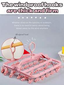 1pc Multi-Functional Folding Drying Rack, Clothesline With Clips For Underwear & Socks, Balcony & Dorm Room Use, Anti-Wind Design - Blue and White Side Mount - View 4