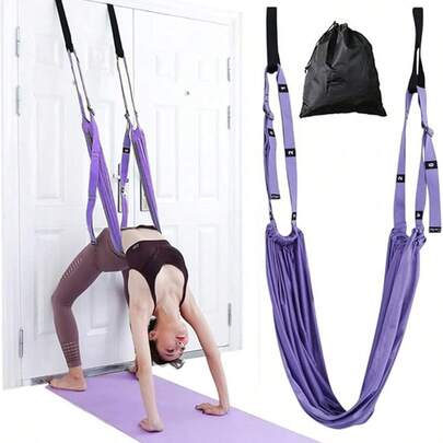 1pc-Yoga Stretching Belt, Adjustable Height Leg Stretcher Waist Back Stretching Belt Aerial Yoga, Anti-Gravity Reversal Exercise Door Flexible Stretching Trainer Suitable For Rehabilitation Pilates Dance Fork