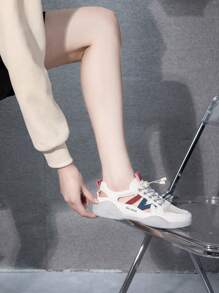 Women's White Sneakers, Spring/Summer 2022 New Korean Fashion Versatile Casual Shoes, Flat Inspo Breathable Mesh Hollow Anti-Skid Platform Comfy Soft Bottom Sport Sandals