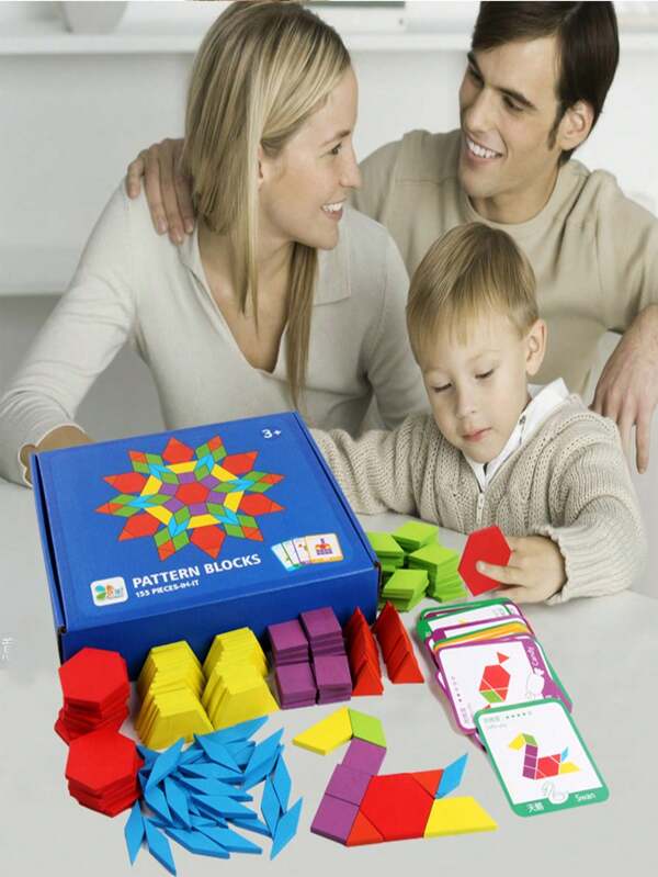 155pcs Children's Early Education Wooden Geometric Shape Puzzle Board, STEM Intelligence Educational Toy, Random Style