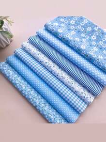 7pcs Floral Patchwork Multicolor Fabric Set, Flat Pattern Floral Cloth For DIY Sewing, Scrapbooking, Quilting; 7pcs 9.84*9.84 Inch(25*25cm) Blue Cotton Fabric Scraps For Handmade Doll Clothes, Quilting, Patchwork; 7pcs Blue Floral Woven Square Quilting Fabric For Clothing Patches And Handmade DIY Floral Textiles