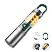 1pc Multi-Functional Bright Portable Flashlight | Dual Light Source + 5 Lighting Modes | Tail Hook Design + Detachable Lamp Cover | TYPE-C Charging + Extra-Long Runtime | Essential For Outdoor Adventure, Camping, Hiking, Night Fishing, Night Cycling