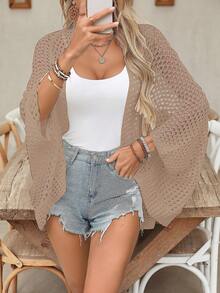 Cárdigan de verano ligero y calado para mujer, suéter de punto de verano de moda con abertura frontal para la playa/vacaciones