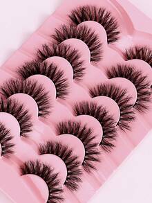 7 Pairs Fluffy Cat Eye Lashes, 6D Curly Thick Faux Mink Eyelashes, Look Like Real Soft Curly Lashes