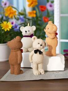 1 pieza Molde de silicona de oso caballero con corbata de moño - Fácil de usar para hacer velas DIY, manualidades de resina y decoración del hogar, adecuado para hacer velas con forma de adorable oso pardo y blanco, perfecto para crear un ambiente acogedor, molde de vela con forma de oso