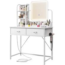 EnHomee Vanity With Mirror And Lights, Makeup Vanity Desk With Drawers & Power Outlet, Small Vanity Mirror With Lights 3 Colors Adjustable, White - View 4