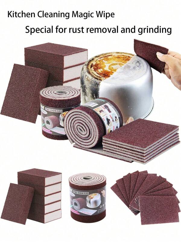 12pcs/10pcs/1roll/1pc Kitchen Cleaning Magic Sponges, Cleaning Pots, Pans, Dishes, Removing Stains And Rust, Abrasive Sponge