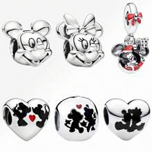 Disney 1 Pc Fashion Mickey Minne Dangle Charm Silver Plated Fit Bracelet Necklace DIY Holiday Gift