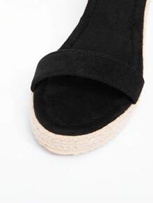 Women's Wedge Platform Waterproof Woven Slide Sandals, Braided Rope Strap Hollow Mid-Heel Open Toe Chunky High Heels, Fashionable Versatile Vacation Style - Black - View 8