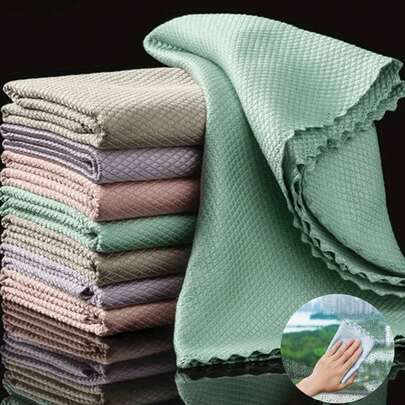 Large Size Magic Cleaning Cloth, Fish Scale Patterned Glass Cleaning Cloth, Magical Glass Cleaning Cloth, Absorbent And Non-Shedding, No Water Stains, Kitchen & Home Dishwashing Cloth, Car Window & Rearview Mirror Cleaning Cloth