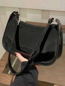 Bolsa Feminina Elegante de Ombro Brilhante - Preto - Visão 4