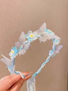 1 Stück Blumenkranz Haarband mit Schleife, neue Prinzessin Schmetterling Haaraccessoire, geeignet für kleine Mädchen, nicht eng anliegend