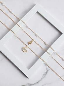 1 pièce Collier pendentif multicouche en coquillage de perles synthétiques, collier chaîne plate en métal de style bohème pour femmes, accessoire polyvalent pour les vacances à la plage