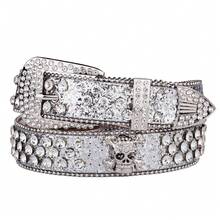 Rhinestone SkullBelt Western Cowgirl Belts For Women Girls Studded PU Leather Country Belt - 銀色 - 查看 2