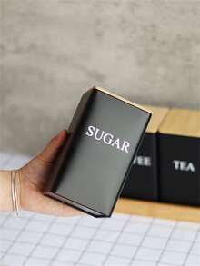 1个带竹盖的锻铁罐，密封厨房储物罐，适用于存放咖啡、糖、茶叶 - 方形马口铁密封罐，方便整理和食品储藏室展示 - 彩色 - 查看 6