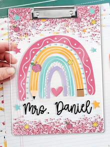 1pc Personalized Teacher Appreciation Gifts, Custom Rainbow Teacher Clipboard, Teacher Name Clipboard, Teacher Name Gift, Custom Teacher, Back To School, School Supplies,School Supplies,Back To School,School Gift,For Office,For School,For Classroom,For Teacher Gifts,For University,For Colleague,For Dorm Rooms,For Teacher,For Boys And Girls,For Teenagers,Junior High School Students,Middle School Students,High School Senior High School Students,College Students,University Students,Freshman,Sophomore,Underclassmen,Multi-Functional,Ornamental,Reusable,Modern,Colorful,Cute,Vintage,Cartoon,Kawaii,Custom,Personalized,Unique,Customized,Workers,Clients,Students,For Business/Work/Office,For School - Multicolor - View 11