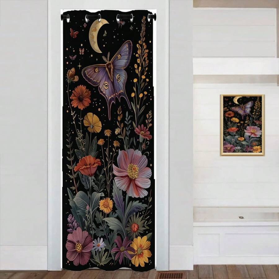 Local Warehouse, Curtains -Moth Butterfly Door Curtain For Doorway, Mushroom Moon Phase Boho Flowers Closet Door Cover Curtain For Bedroom Living Room Closet Door, 1 Panel 34" W X 80" L - 蝴蝶_a43 - 查看 1