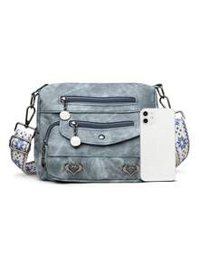 Women's Soft Leather Crossbody Bag Middle-Aged Shoulder Bag, New Design For Spring/Autumn - Blue - View 3