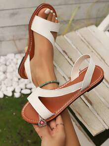 1 Pair Women Solid Color Flat Soft Bottom Fashion Simple Sandals, Suitable For Party, Daily Wear, Festival, Vacation