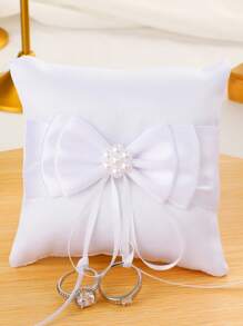 1pc Wedding Ring Pillow, Bridal Wedding Ring Pillow, Flower Girl Ring Bearer Pillow, Double Heart Wooden Square Small Ring Pillow, Western Wedding Decor Prop (Ring Not Included)