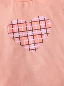 Conjunto de 2 piezas de top de manga corta y falda asimétrica con estampado de cuadros para niñas, adecuado para niñas de 4 a 7 años, casual, de calle, de fiesta, look de moda