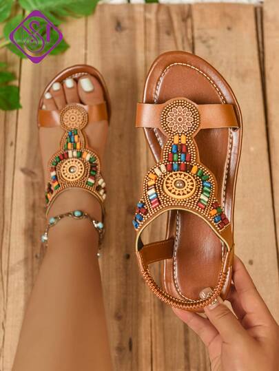 Sandalias planas de ancho extra para mujeres, estilo bohemio y retro de moda, elegantes y cómodos, sandalias sexys versátiles para fiestas, sandalias ligeras y casuales para la playa