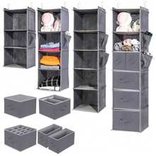 1pc Multi-Layer Wall Hanging Storage Bag, Organizer Pocket For Clothing, Accessories & Household Items, Closet Hanging Wardrobe Rack With Drawers, Grey