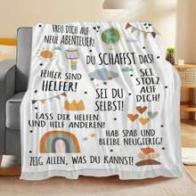 1pc Comfortable All Season Plaid Throw Blanket - Super Soft Flannel With Inspiring German Quote, Perfect Gift For Family & Loved Ones, Versatile Use For Sofa, Bed, Office, Travel, Camping & Home Decor, Cozy Travel Accessory